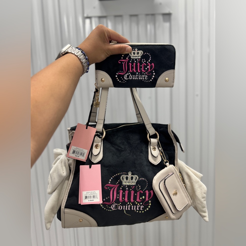 Juicy Couture Black and Cream Tote with Structured Handles